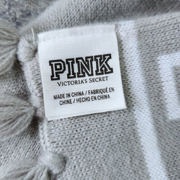 Victoria's Secret Pink Fashion Scarf Thick Warm Knit with Fringes Grey and White - Picture 5 of 7